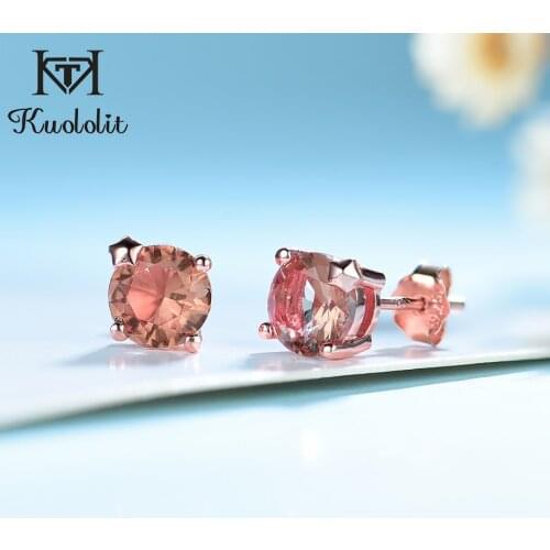 Kuololit Zultanite Gemstone Stud Earrings for Women Rose 585 Earrings Solid 925 Sterling Silver Created Color Change Earring