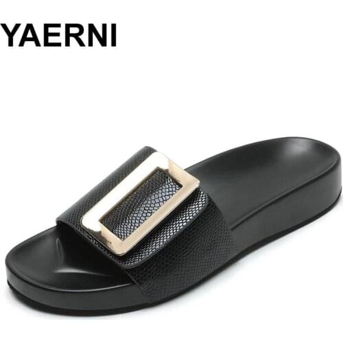 YAERNI Big Size Slippers Soft Flat Shoes Female Summer Clogs Woman Platform Low Slides Rivet Comfort Beach Hoof Heels Scandals