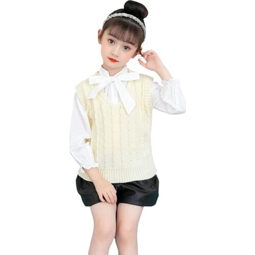 Knit Vest Age For 4 - 14 Years Teenager Girls School Sleeveless Tops 2021 New Arrival Children Clothes Pink Big Girls Waistcoats