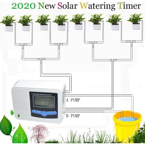 Smart Solar Energy Garden Drip Irrigation Device Double Pump Controller Timer Automatic Watering Tool