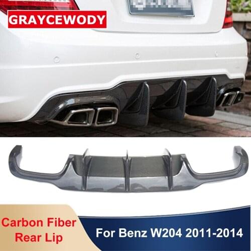 V Style Carbon Fiber Car Rear Bumper Lip Diffuser Body External Parts For BENZ C Class W204 C180 C200 C260 C300 C63 AMG 2011-14