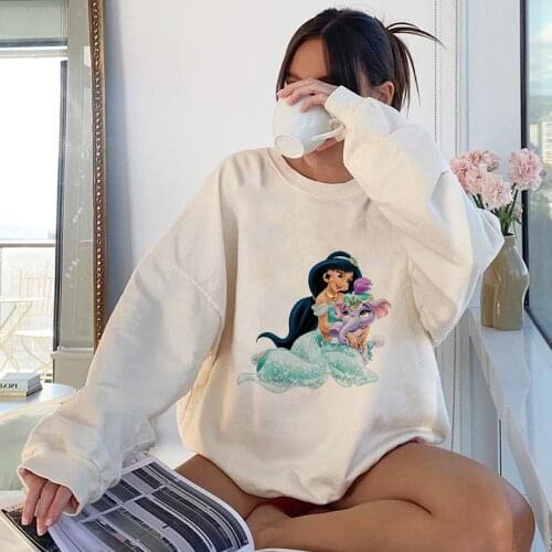 Disney Jasmine Series Womens Sweatshirt Beautiful Princess And baby Elephant Cartoon Printed Cool Modern Summer Sweatshirt
