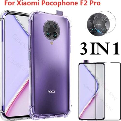 3-in-1 Airbag Case+Camera Glass for Xiaomi Poco F2 Pro Screen Protector on Xiaomi Pocophone X3 F1 Poco X3 M3 M2 Pro Glass Film