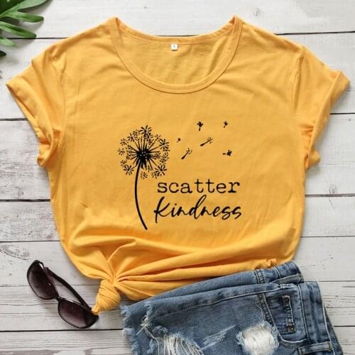 Scatter Kindness Cotton T-shirt Cute Dandelion Positive Tshirt Trendy Women Graphic Be Kind Yellow Top Tee Shirt Drop Shipping