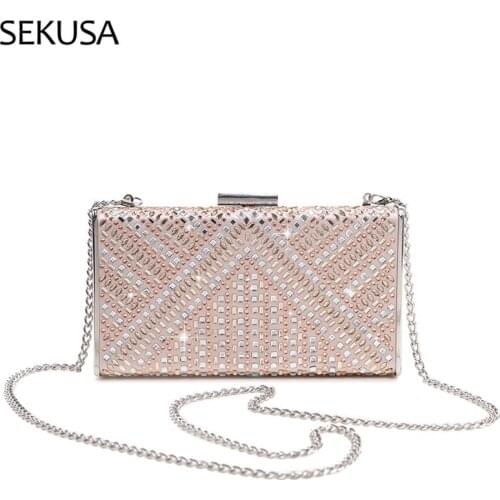 Beading Diamonds Women Evening Bags Black Pink Color Flap Design Shoulder Chain Day Clutch Handbags Purse