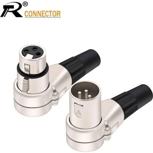 1pc 3 pins XLR Connector Head 90 Degree Right Angle Male Female Micphone Plug Audio Cable Curved Multi-directional Connector