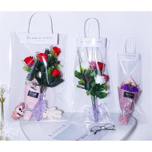 10pcs Portable Floral Decoration Long Tote Pvc Clear Bag Flower Bouquet Bagging Transparent Gift Bag Collocation Packaging