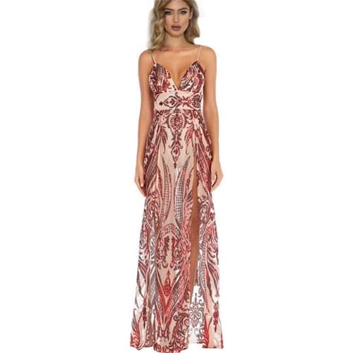 2021 Long Sexy V-neck Backless Sequined A-Line Party Gowns Floor-Length In Dress Women' Dress Formal Gold Evening Dresses