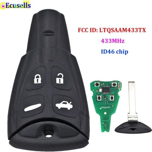 4 Buttons Remote Key Fob 433Mhz ID46 PCF7946AT Chip for SAAB 9-3 9-5 2003-2010 FCC:LTQSAAM433TX with Emergency Key Blade