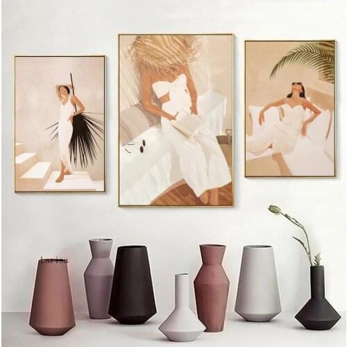 Abstract Fashion Girl Summer Read Stairs Rest Wall Art Canvas Painting Nordic Posters and Prints Decor Pictures for Living Room