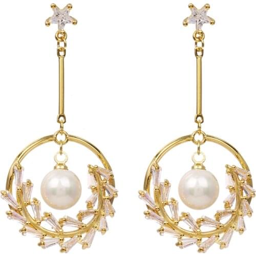 Bettyue Ingenious Design Fashion Earring Gold Color Little Star With Zircona And Pearl Gorgeous Jewelry New Trendy Party