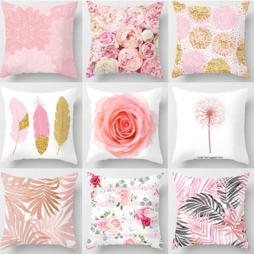 45*45cm Rose Flower Leaves Printed Pillow Case Plant Pink Cushion Cover Dandelion Pillowcase Sofa Bedside Home Decoration