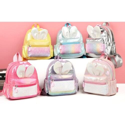 Kids Mini Laser Backpack Purse Cartoon Cute Rabbit Ear Sequins School Bags for Baby Girls School Backpack Children Backpacks