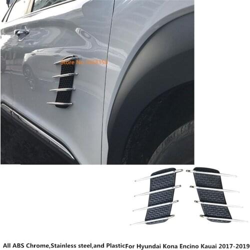 For Hyundai Kona Encino Kauai 2017 2018 2019 2020 Car Fender Head Side Shark Frame Stick ABS Chrome Cover Trim Panel 2pcs