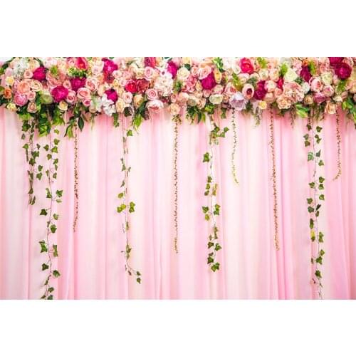 Pink flowers wall photo background vinyl fotografia wedding curtains photography backdrops for photographer studio props lv-356