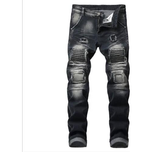 Streetwear Fashion Men Jeans Retro Beggar Designer Biker Jeans Homme Elastic Painted Hip Hop Hole stitching Jeans