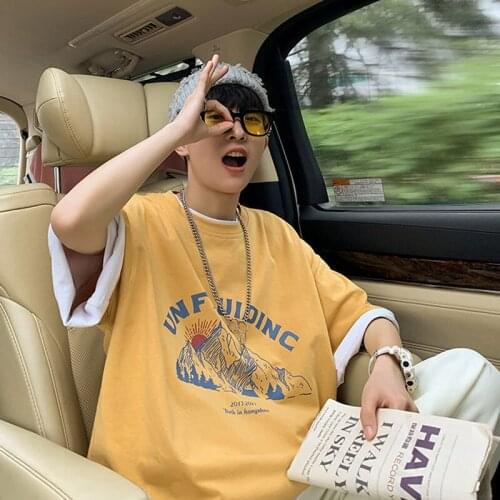 Men Women Tshirt Oversized 2021 Men‘s T-Shirt Japanese Style mountain Peak Printing T-Shirt Couple Korean Harajuku Clothing Top