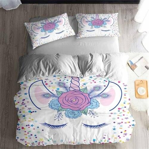 HELENGILI 3D Bedding Set Unicorn Print Duvet cover set lifelike bedclothes with pillowcase bed set home Textiles #DJS-15