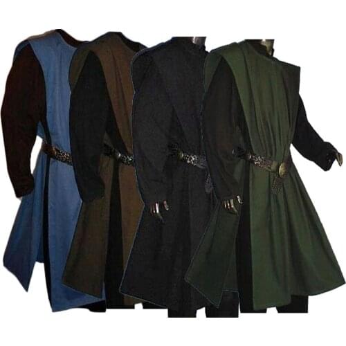 Medieval Larp Warriors Knight Costume Mens Cosplay Tunic Vest Gown Shirt Tops Sleeveless Tabard Coat Surcoat For Adult Plus Size
