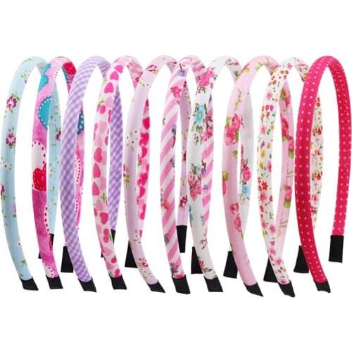 10pcs/lot 1cm Flower Printed hair bands Girls High Elastic Bright Color Satin Hair Accessorie kids headband set women hairwarp