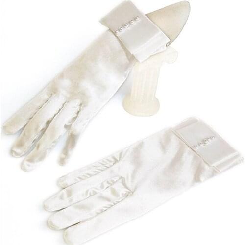 Summer Sunscreen Rhinestone Dress Gloves Female Short Bow Pearl Full Finger Cycling Lace Gloves Woman Thin Sun Driving Glove J31