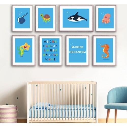 Cute Animal Turtle Seahorse Starfish Octopus Wall Art Canvas Painting Nordic Posters And Prints Wall Pictures Kids Room Decor