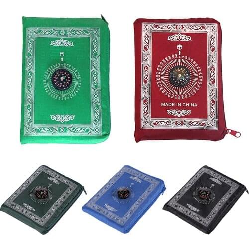New 100*60cm Muslim Prayer Rug Portable Polyester Braided Mats Islam Easy Carry Compass Printing Lightweight Travel Mat Blanket