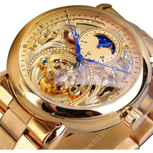 Mens Automatic Mechanical Watch Gold Hollow Design Steel Mens Watch Top Brand Luxury Clock Montre Homme 2021 NEW