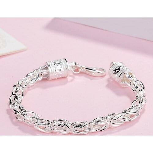Silver 925 Bracelets for Men Women 8 inch Dragon Chain Bracelet & Bangles Pulseira Homme Fashion Jewelry Christmas Gifts Bijoux