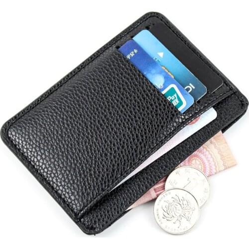 Men Card Holder PU Leather 6 Cards Slot Ultra-thin Lichee Pattern Wallet FA$3