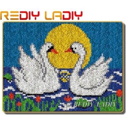 Latch Hook Rug Kit White Swan Love Crocheting Carpet Rug 100% Acrylic Yarn Cushion Mat DIY Carpet Rug Home Decor Arts & Crafts