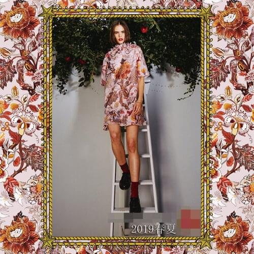 New Europe and America spring and summer high-grade printed fabric polyester fashion skirt shirt womens clothing cloth