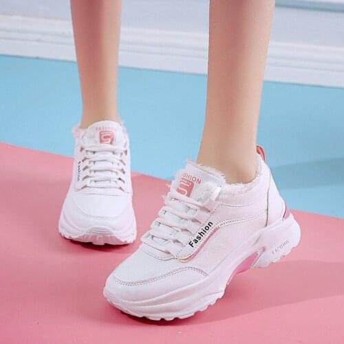 2019 New Womens Winter Sneakers Warm Fur Chunky Sneakers Platform Plush Casual Shoes Woman Ladies Heels Sneakers Ladies