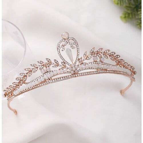 Charming Handmade Rhinestone Waterdrop Tiara for Prom Birthday Pageant Crown Rose Gold Wedding Dress Hair Jewelry LB