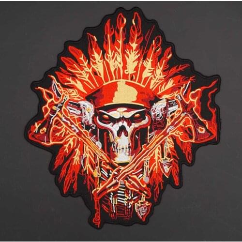 Flame Skull Indian Embroidery Motorcycle Biker Patches Clothes Stickers Apparel Accessories Badge