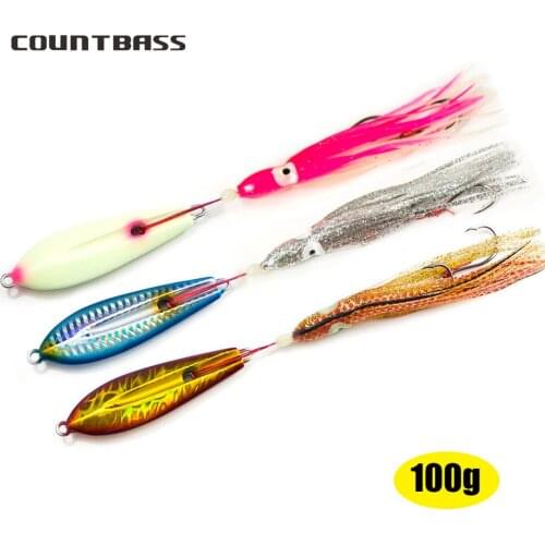 3PCS 100g 3.5oz COUNTBASS Inchiku Jigs with Octoups Assist Hook, Squid Jigging, Saltwater Snapper Luminous Metal Fishing Lure