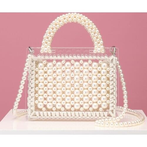 String Beads Weave Single Shoulde Bolsa Feminina Luxury Handbags Women Bags Designer Bolsos Mujer Pearl Beaded Acrylic Bag Purse