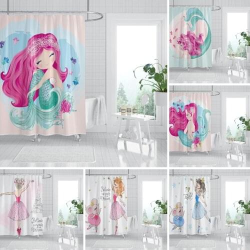 Mermaid Shower Curtains Marine Life Waterproof Eco-Friendy Polyester Fabric Bathroom Bathtub Decorative With Anti-Rust Hooks