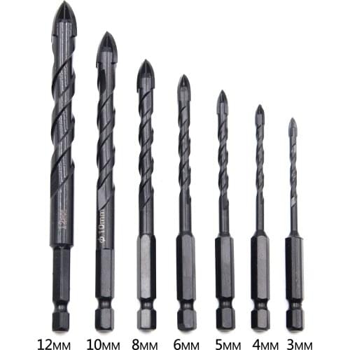 1PCS hexagonal shank black cross glass drill 3mm/4/5/6mm ceramic tile hole drill bit ceramic wall drill hole king drill