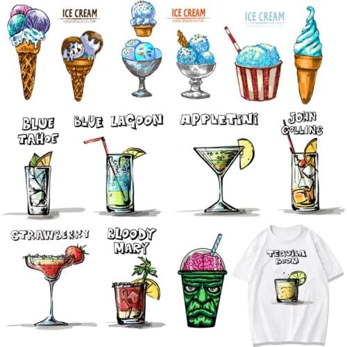 Iron on Transfer Patches Ice cream Fruit Juice Thermo Transfer Patch For Stripes Clothes Decor T-shirt Skirt DIY Stickers F