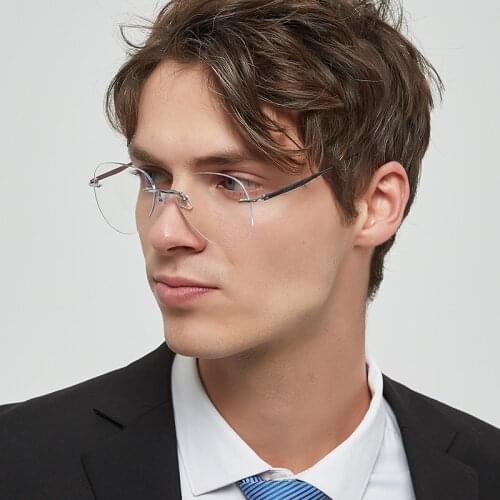 Titanium Mens fashion rimless pilot glasses complete prescription glasses frame with lenses AM02 AM03