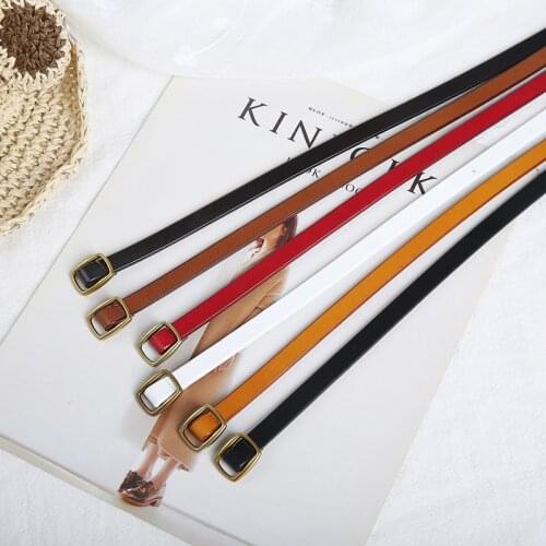 Genuine Leather Ladies Dress Belts Skinny Thin Women Waist Belts Strap Gold Buckle Female Belts Pasek Damski Chain Belt