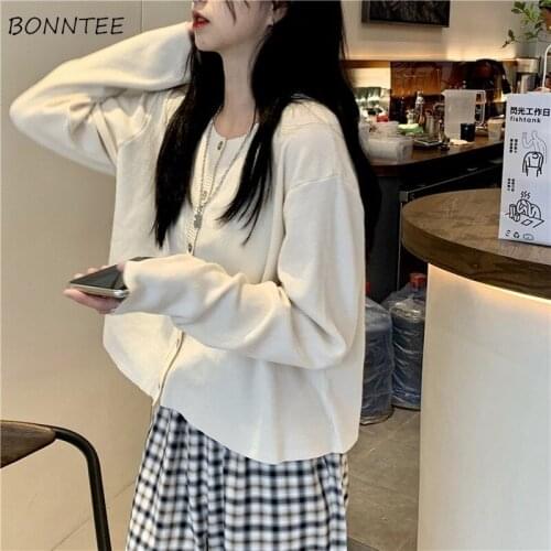 Cropped Sweaters Women O-Neck Casual Solid All-match Knitting Korean Style Trendy Autumn Female Cardigan Simple Chic Elegant New