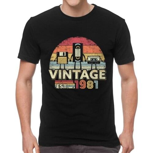 Vintage 1981 T Shirt Men Short Sleeve Cotton T-shirt 40th Birthday Gift Funny Music Tech Humor Gift Tee Tops Harajuku Tshirts