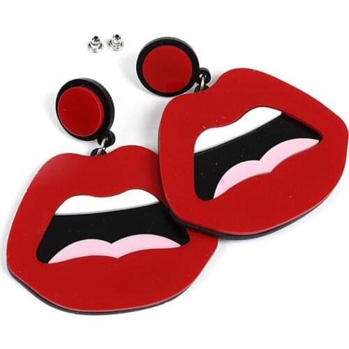 8Seasons 3D Lip Flower Patterns Fashion Women Stud Earrings Red Blue Colors Hip Hop Trend Earrings Jewelry, 1 Pair