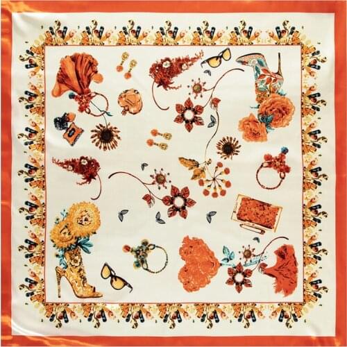 POBING Luxury Accessory Print Hijab Women Satin Silk Scarf Shawl Foulard Femme Square Tie Band Head Scarves Wraps 90*90CM