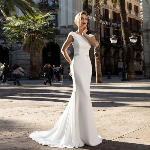 Robes De Mariage Satin Mermaid Wedding Dress Beading Crystal Vestido De Novia Off the Shoulder Simple Hochzeitskleid Bridal Gown