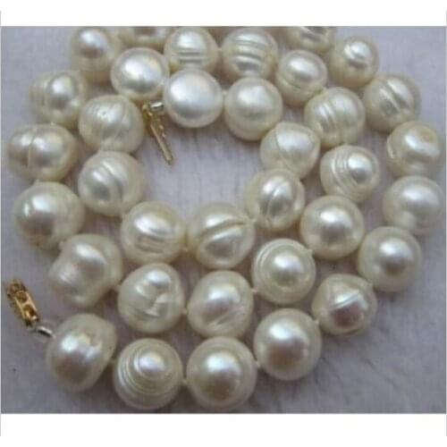 11mm bright white round baroque pearl necklace gold clasp natural Freshwater PEARL Women Jewelry 35cm 43cm 15'' 17