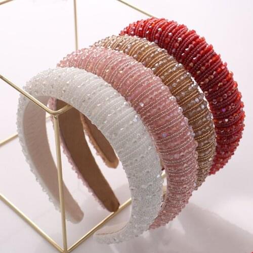 2021 Luxury Shiny Full Crystal Head Hoop Wide-Brimmed Headband Women Rhinestone Headband Sponge Point Diamond Hair Accessories