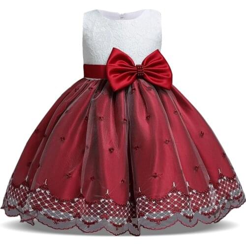 2021 Formal Elegant Dress Kids Party Dresses For Children Costume Bow Wedding Princess Dress Baby Girl Ceremony Child Clothes